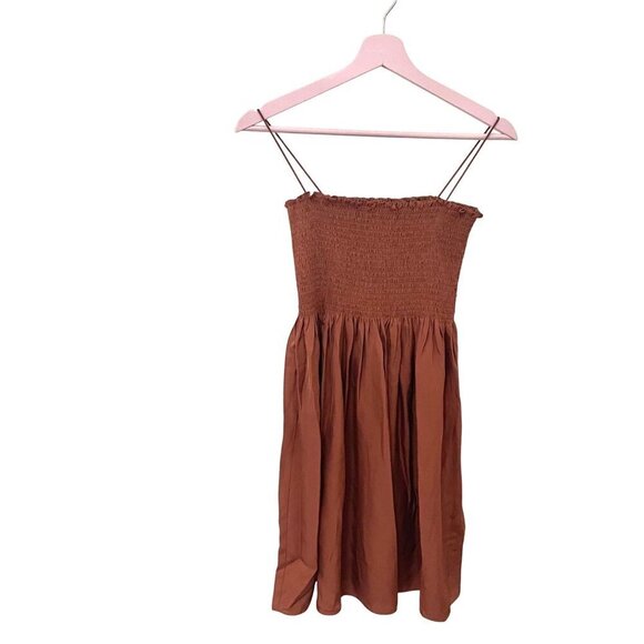 Theory Bustier Dress Flat Twill Rust Clay Women’s Size P/XS Mini Elegant - Picture 1 of 6